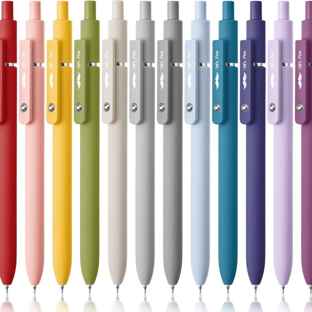 Retractable Gel Pens, 12 Pack, Morandi and Vintage Barrels, Black Ink, Fast Dry,